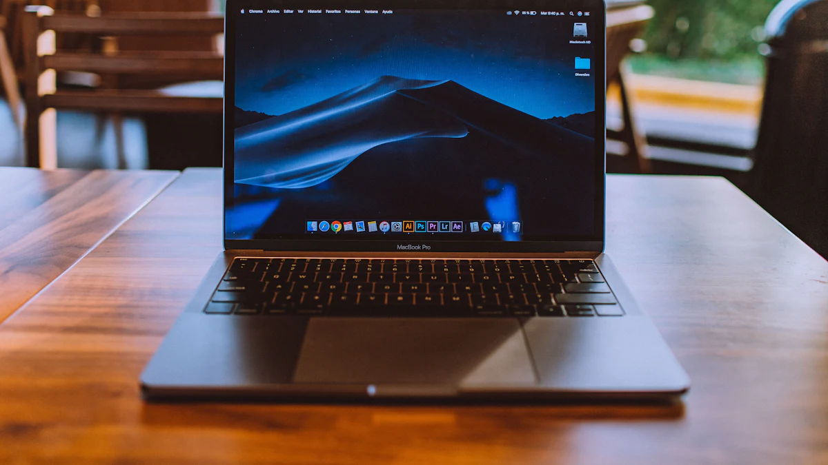 Laptop on a wooden table