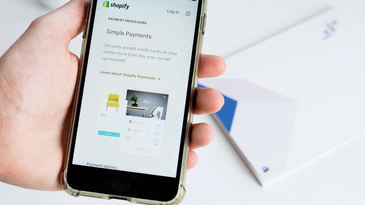 Hand holding a smartphone with a shopping app open