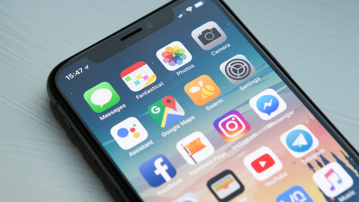 Smartphone home screen full of apps