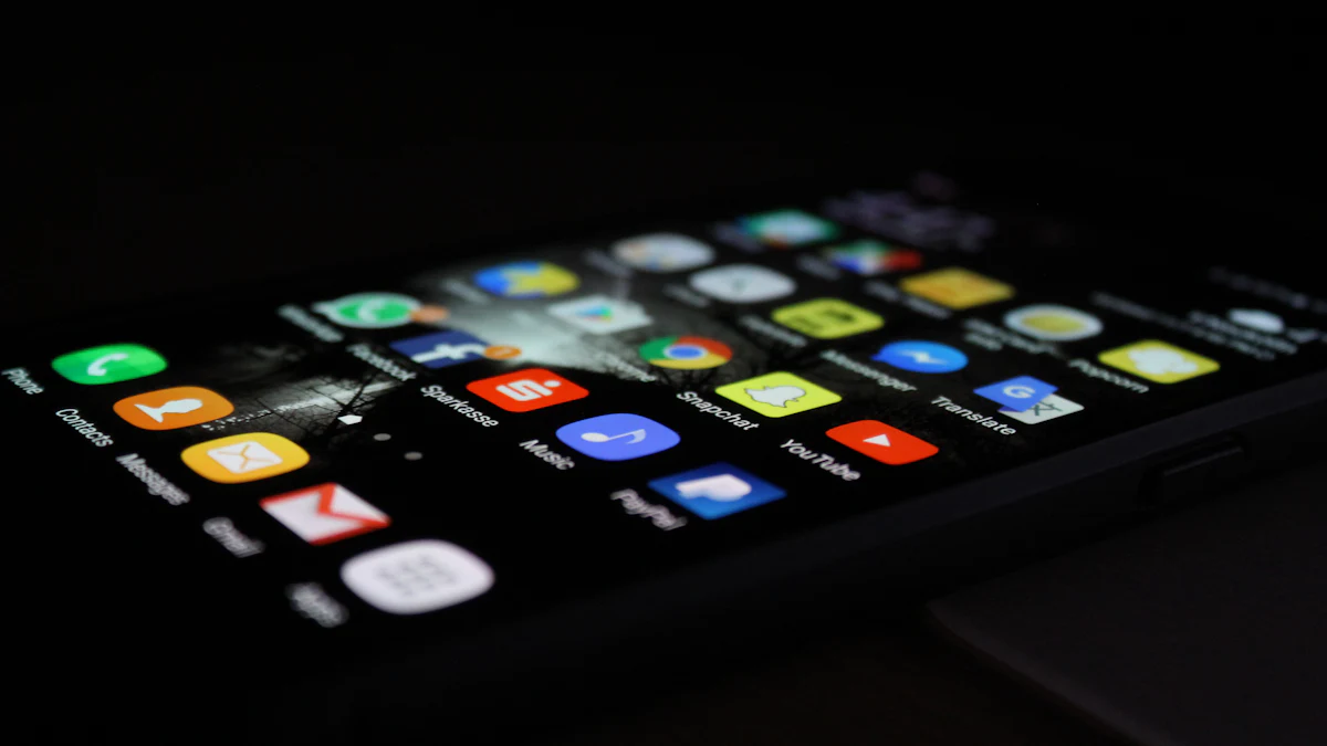 Android smartphone with app icons on a dark surface