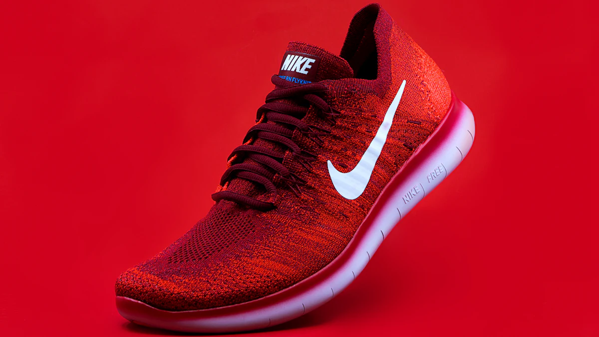 Red sneaker product photo on a red background